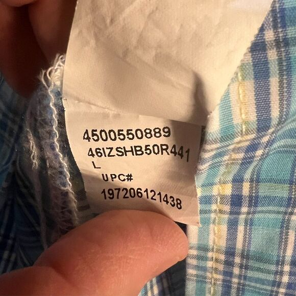 IZOD Men’s Dress Shirt LG Multi color checked Blue, White, Light Blue Plaid - Picture 5 of 6